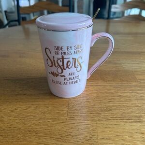 Sisters Ceramic Mug with Lid and Spoon